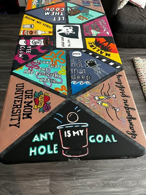 Funny Beer Pong Table Painted, Frat Beer Pong Table Painted, Fsu Beer Pong Table, Halloween Beer Pong Table, Cup Pong Tables Painted Ideas, Pong Table Painted College Boy, Die Table Ideas, Beer Pong Table Painted Ideas Boys, Beer Pong Table Painted Ideas