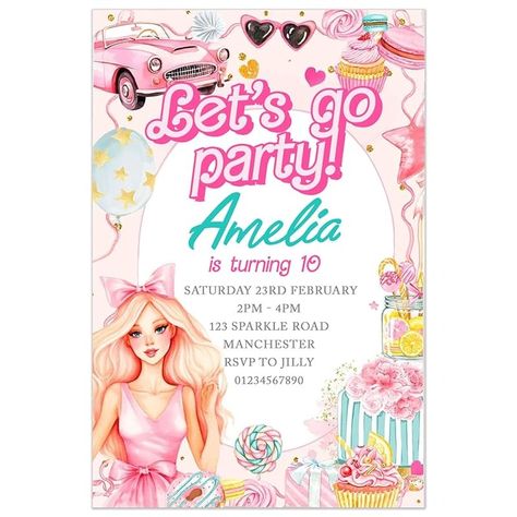 Personalised Barbie Birthday Party Invitations, Pink Barbie Invites, Any Age | PACK OF 10 WITH ENVELOPES : Amazon.co.uk: Handmade Products Barbie Birthday Party Invite, Barbie Birthday Party Invitations, Birthday Invitations Barbie, Barbie Birthday Invite Template, Barbie Invations, Barbie 5th Birthday Party Email Or Sms Invitations, Barbie Pegasus, Barbie Birthday Invitations, Barbie Invitations