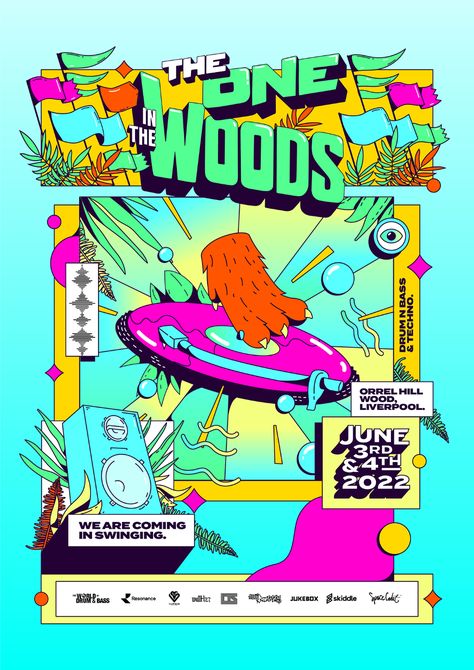 The One in the Woods 2022 on Behance Festival Logo, Music Festival Poster, Music Poster Design, Album Art Design, Event Poster Design, Graphic Poster Art, Lukisan Cat Air, Festival Design, Festival Posters