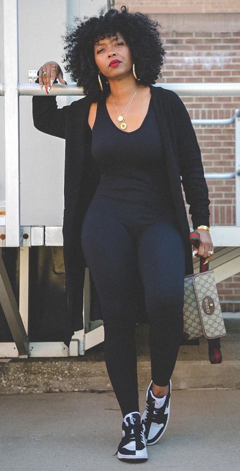 Black Jeans And White Sneakers Outfit, Midi Day Dress, Super Bowl Weekend Outfits, Hairstylist Outfits Black Women, Leggings And Nike Sneakers Outfit, All Black Casual Outfit With Sneakers, Top Heavy Outfits Plus Size, Cute Outfits With Flats Black Women, Sports Mom Outfit Black Women