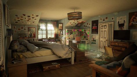 The Forgotten Bedroom: 3D Environment Art Production Breakdown Abandoned Bedroom, 3d Environment Art, Casa Anime, Bedroom Scene, Outside Room, 3d Environment, Art Production, Teenage Room, Environment Art