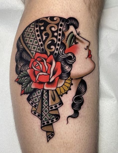 Tattoo Woman Face, Traditional Tattoo Woman Face, Traditional Tattoo Girls, Flower Neck Tattoo, Traditional Tattoo Woman, Face Tattoos For Women, Traditional Tattoo Inspiration, Girl Face Tattoo, Traditional Style Tattoo