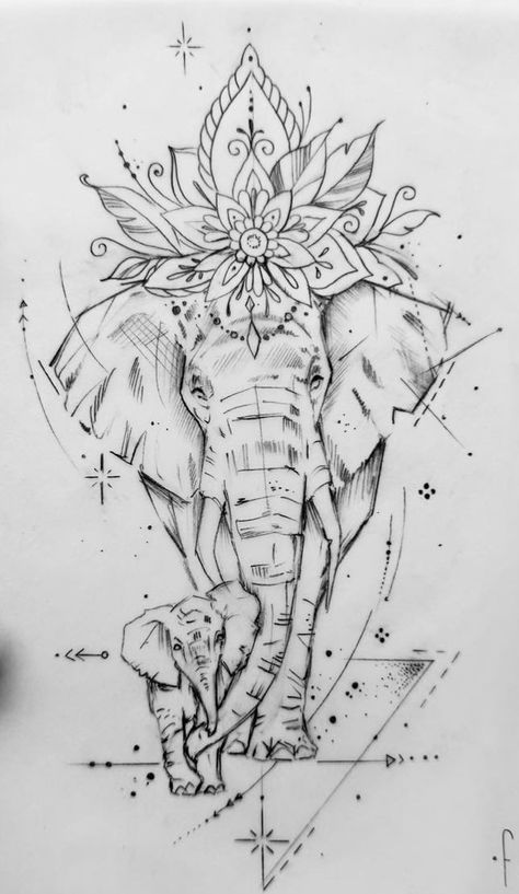 Flowers Drawing Tattoo, Elephant Head Tattoo, Jungle Tattoo, Elephant Tattoo Design, Tattoo Magazine, Machine Tattoo, Tattoos For Lovers, Flowers Drawing, Elephant Drawing