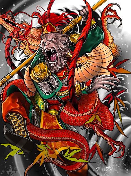 Great king monkey wearing Japanese red suit. . Color: Red. Tags: Best, Amazing, Great Tato 3d, Tato Dada, Tato Naga, Monkey Tattoos, Michael Turner, King Tattoos, Samurai Tattoo, Japan Tattoo, Red Sonja