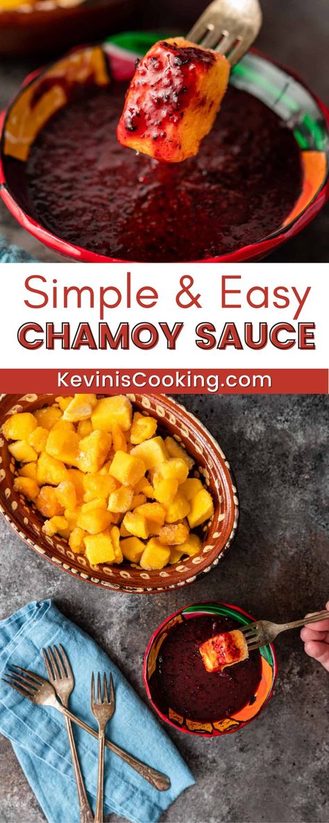 Simple & Easy Chamoy Sauce is a great way to add some new flavor to your favorite recipes. A perfect mix of sweet and spicy, you will love what this chamoy sauce recipe can do for fruit, drinks, main dishes, side dishes, and even your desserts! Traditionally served over chicharrones or as a dip for chips and fruit, this Mexican sauce works as a topping on meats or fish and with many other foods. Mexican Fruit Recipes, Mexican Canning Recipes, Strawberry Chamoy Recipe, Easy Chamoy Recipe, Chamoy Strawberries Recipe, Tamarindo Chamoy Recipe, Chamoy Paste Recipe, Homemade Chamoy Sauce, How To Make Chamoy