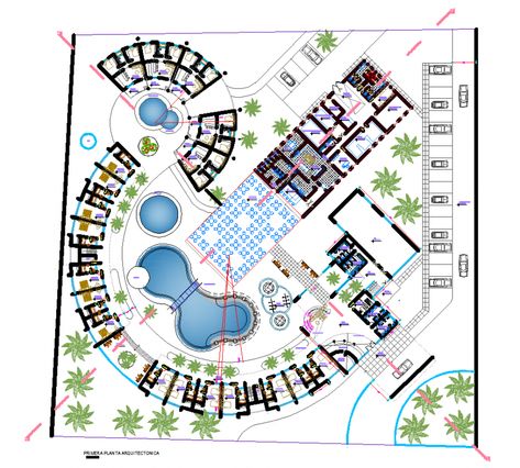 Five-star hotel plan drawing in dwg file. Hotels Architecture Plan, Hotel Resort Design Plan, Hotel Plans Architecture Projects, Resort Planning Layout, Resort Hotel Design Architecture Plan, Five Star Hotel Design, 3 Star Hotel Floor Plan Layout, Motel Plan Design, 3 Star Hotel Design Architecture Plan