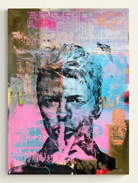 Painting Ideas Pop Art, Pop Culture Painting, David Bowie Painting, Collage Art Ideas, Pop Painting, Famous Pop Art, Colorful Modern Art, Contemporary Pop Art, Art Spray Paint