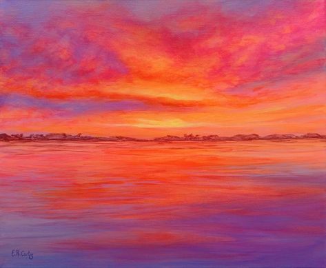 Acrylic Sunset Painting, Sunset Painting On Canvas, Abstract Sunset Painting, Acrylic Sunset, Lukisan Lanskap, Master Watercolor, Bright Wall Art, Abstract Sunset, Orange Painting