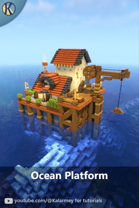 Hello Internet! Here's a design for an Ocean Platform Base. Visit the link for a build tutorial! #minecraft #minecrafthouse #minecrafttutorial Minecraft Ocean House Aesthetic, Sea Builds Minecraft, Minecraft Sea Port, Minecraft Beachside House, Minecraft Shoreline, Sea Lantern Minecraft, Mc Starter Base, Minecraft Underwater Base Ideas, Minecraft Base On Water