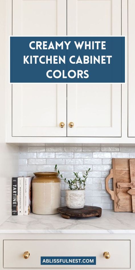 Looking for a fresh and timeless update for your kitchen? Creamy white kitchen cabinet colors are a classic choice that never goes out of style. These versatile hues can be paired with any color scheme, creating a bright and inviting atmosphere in your cooking space.  Ready to give your kitchen a fresh look? #kitchenideas #whitecabinets #dreamkitchen Dove Cabinets Kitchen, White Kitchen Cabinets With White Walls, Benjamin Moore Creamy White Cabinets, Off White Cabinets Kitchen, Simply White Kitchen Cabinets, Dover White Kitchen Cabinets, White Cabinet Colors, White Kitchen Cabinet Colors, Creamy White Kitchen Cabinets