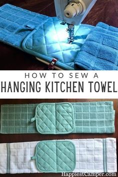 Kitchen Towels Crafts, Hanging Kitchen Towels, Hanging Kitchen Towel, Diy Towels, Sewing Machine Projects, Sew Ins, Towel Crafts, Beginner Sewing Projects Easy, Small Sewing Projects