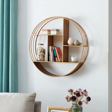 Circular Shelf, Gold Shelves, Grey Shelves, Decorative Shelving, Floating Shelves Bathroom, Metal Wall Shelves, Wall Shelf Decor, Estantes Flotantes, Floating Shelf