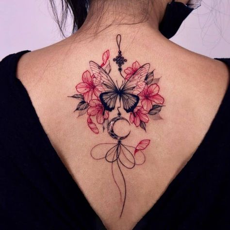 Tattoo Papillon, Back Tattoo Women Spine, Butterfly With Flowers Tattoo, Butterfly Tattoo Stencil, Butterfly Back Tattoo, About Butterfly, Small Butterfly Tattoo, Flower Tattoo Back, Butterfly Tattoos For Women