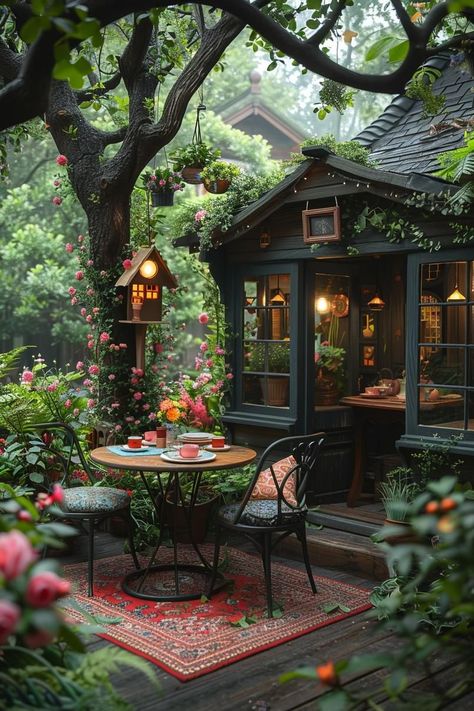 Small Garden Patch Design, Garden Cottage Aesthetic, Pub Garden Ideas, Cafe Garden Design Outdoor, Indoor Garden Cafe, Garden Building Ideas, Backyard Courtyard Ideas, Houses With Courtyards, Small Garden Design Ideas Layout