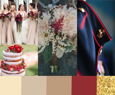 USMC wedding color scheme - without looking like the 4th of July                                                                                                                                                                                 More Marine Corps Wedding Colors, Marine Wedding Ideas, Marine Corps Wedding Bridesmaids, Marine Wedding Colors, Usmc Wedding Ideas, Navy Military Wedding, Navy Military Weddings, Military Wedding Colors, July Wedding Colors