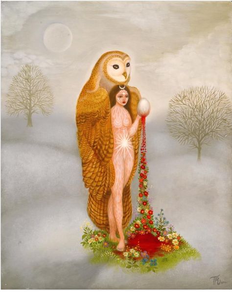 Barbelo Goddess, Astarte Goddess, Tino Rodriguez, Autumn Goddess, Autumn Owl, Owl Moon, Esoteric Art, Female Art Painting, Feminine Art