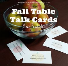 Fall Table Talk Cards (Free Printable) - Break the ice with these fall-themed questions on www.womensministrytoolbox.com. Fall Getting To Know You Activities, Fall Themed Ice Breakers, Fall Icebreaker Games, Table Talk Questions, Womens Ministry Events, Ladies Event, Relationship Activities, Women's Retreat, Womens Group