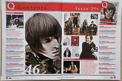 Q Magazine - Contents Page Music Magazine Contents Page, Magazine Contents Page Design, Magazine Content Page, Magazine Contents Page, Media Coursework, Contents Page Design, Pretty Posters, Q Magazine, Magazine Cover Ideas