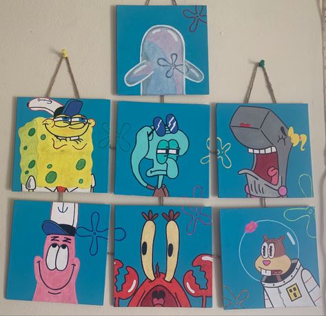 All paintings listed for sale online on artpal Tiny Canvas Painting Spongebob, Mini Canvas Art Spongebob, Two Canvases One Painting, Spongebob Character Paintings, Mini Spongebob Painting, Simple Art Pieces, Flat Canvas Painting, Two Piece Painting Canvases, 6x6 Painting Ideas