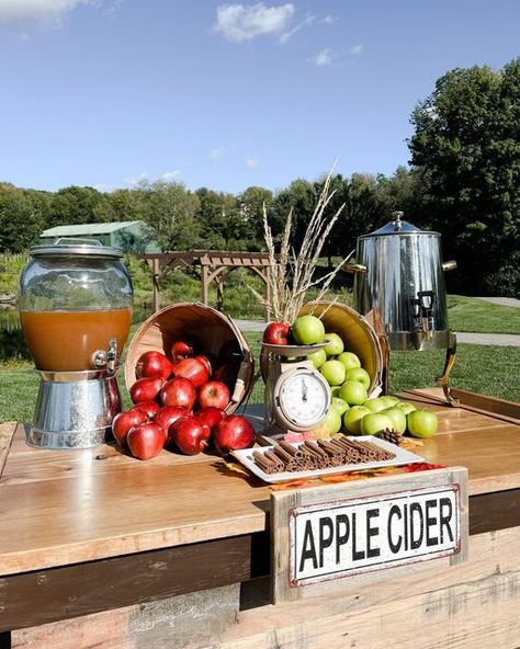 Bar Display Ideas, Dan Jabuka, Hot Mulled Cider Recipe, Cider Stand, Fall Caramel Apples, Fall Cookout, Apple Cider Bar, Cocoa Stand, Hot Cocoa Stand