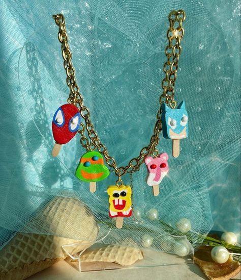 Clay Necklace Ideas, Kidcore Accessories, Kidcore Earrings, Quirky Crafts, Quirky Accessories, Funky Accessories, Funky Necklace, Weird Jewelry, Clay Crafts Air Dry