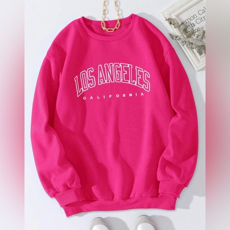 Los Angeles Sweatshirt Size Large Women Not Pink Preppy Sweatshirts, Los Angeles Print, Boutique Sweater, Pink Crewneck, Sports Sweatshirts, Pink Sweatshirt, Print Pullover, Chic Boutique, Red Fashion