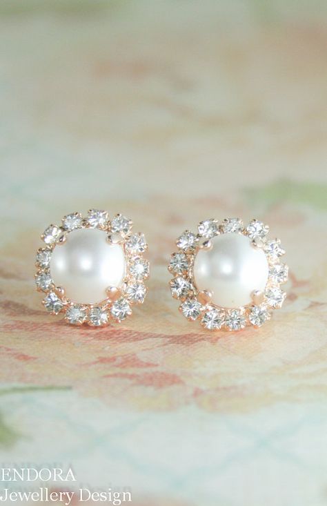 rose gold pearl earrings we ❤ this! moncheribridals.com #weddingearrings Diamond Pearl Earrings, Rose Gold Bridal Earrings, Bridesmaid Pearl Earrings, Rose Gold Wedding Jewelry, Bridesmaid Earrings Gold, Bridal Wedding Earrings, Rose Gold Pearl, Bridesmaid Pearls, Gold Bridal Earrings