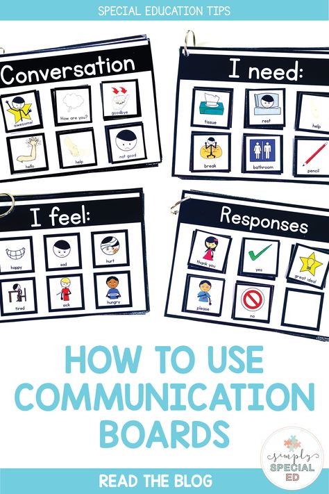 Communication boards are an awesome tool to give students the ability to communicate in a low tech way. But sometimes they are big, bulky, and hard to sift through losing the communication connection. These boards are small, compact, and easy to carry with you wherever you may go. Read about how I use them in my classrooms! Classroom Communication Board, Asd Communication Board, Low Tech Communication Boards, Diy Communication Board, Core Boards Communication, Communication Board For Nonverbal, Non Verbal Communication Activities, Nonverbal Communication Activities, Communication Board Ideas