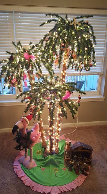 Christmas Palm Tree, Coastal Christmas Tree, Florida Christmas, Coastal Christmas Decor, Beachy Christmas, Hawaiian Christmas, Flamingo Decor, Tropical Christmas, Flamingo Christmas