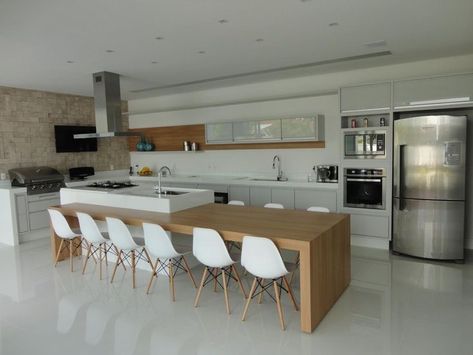 Perpendicular Kitchen Island, Kitchen Island With Dining Table, T Shaped Kitchen Island, Kitchen Dining Room Combo, Kitchen Island Dining Table, Kitchen Decorations, Modern Kitchen Island, Modern Kitchen Interiors, Kitchen Design Modern Small