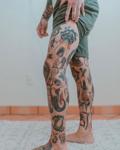 American Traditional Leg Tattoo Men, Traditional Nature Tattoo Sleeve, American Traditional Leg Sleeve Men, Trad Leg Sleeve, Traditional Ankle Tattoo, American Traditional Leg Tattoo, American Traditional Knee Tattoo, Traditional Leg Tattoo, American Traditional Leg Sleeve