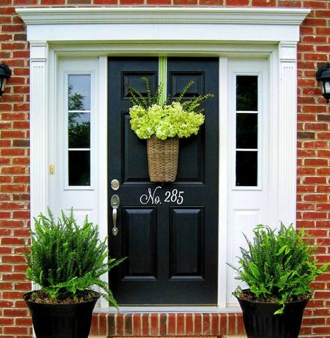 Stylish house numbers give your front door a classy vintage look! You will receive the item exactly as shown in the photos - the letters: No. and your address number as specified in the notes when purchasing - up to 5 numbers long. If you do not indicate numbers in the notes, we will use your Front Door Numbers, Front Door Plants, Pintu Interior, Black Front Door, Red Front Door, Vinyl House, Black Front Doors, Farmhouse Front Door, Front Door Porch