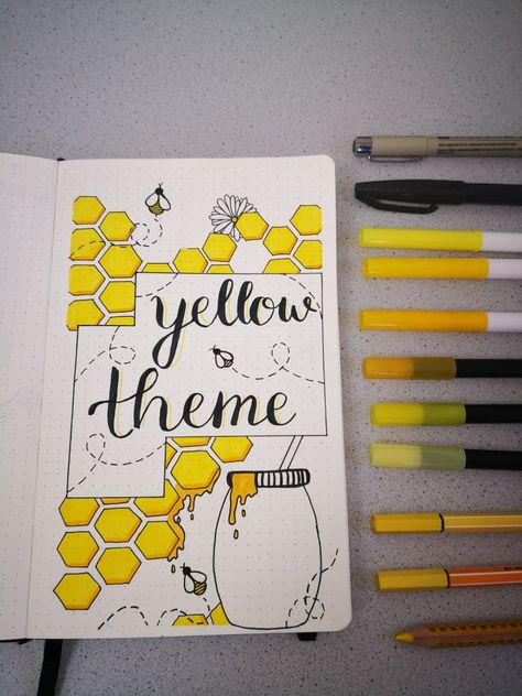 Yellow Design Notebook, Yellow Portfolio Design, Yellow Theme Journal, Colour Journal, Creative Book Cover Designs, Project Cover Page, Holiday Homework, Coconut Shell Crafts, Creative Book Covers