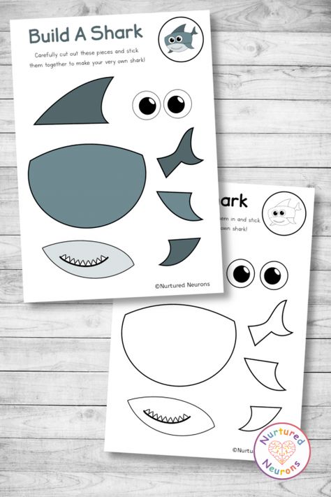 A Super Build A Shark Craft (Preschool Printable) - Nurtured Neurons Shark Craft Preschool, Build A Shark, Shark Crafts Preschool, Under The Sea Activity, Shark Printables, Shark Craft, Craft Preschool, Sea Activities, Cute Shark