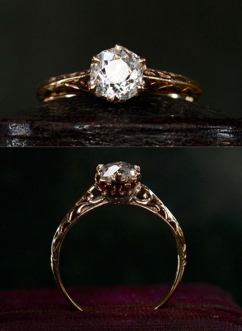 1910s Engagement Ring, Solitaire Bands, Future Engagement Rings, Old Mine Cut Diamond, Dream Engagement Rings, Ring Ideas, Antique Engagement Rings, Wedding Rings Vintage, Gold Filigree