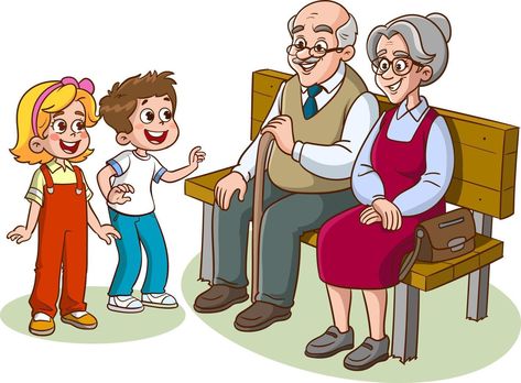 Grandparents Clipart, Grandparents Pictures, Sitting On Bench, Grandparent Photo, School Decoration, Summer Drawings, Grand Parents, Rules For Kids, Showing Respect