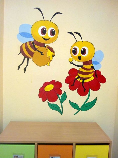 Art Ideas List, School Painting Wall Classroom, School Wall Art Ideas, Cartoon Wall Painting, Art Ideas For Kids, Simple Wall Paintings, Preschool Decor, School Kids Crafts, Creative Wall Painting