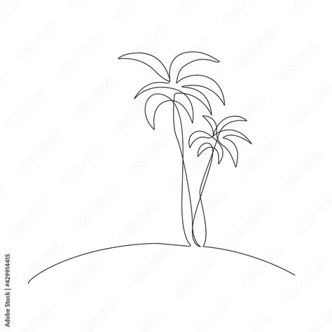 One Line Palm Tree, Beach One Line Drawing, Palm Tree Fine Line Tattoo, Palm Tree Line Drawing, Line Art Palm Tree, Palm Tree Minimalist, Palm Tree Line Art, 1 Line Drawing, Continous Line Drawing