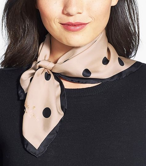 Kate Spade New York Small Deco Dot Silk Scarf Small Scarf Tying, Head Scarf Tying, Scarf Knots, Silk Neck Scarf, Ways To Wear A Scarf, How To Wear A Scarf, Scarf Outfit, Small Scarf, Scarf Tying