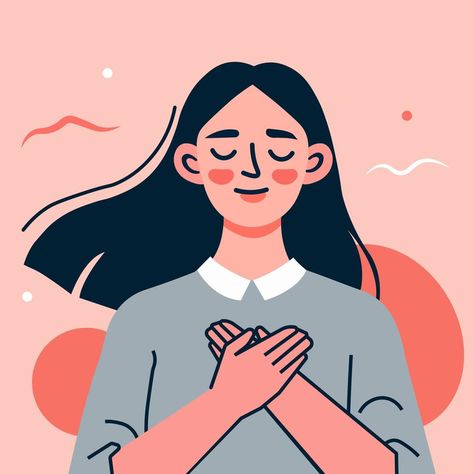 Grateful Aesthetic, Positive Illustration, Feeling Positive, Positive Emotions, Kind Heart, Hands On, Vector Art, Love Her, A Woman