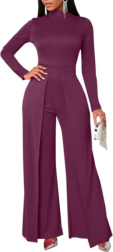 Amazon.com: Women's Wide Leg Jumpsuits Outfits Casual One Piece Long Sleeve Overlay Pants Rompers : Clothing, Shoes & Jewelry Chic Jumpsuit Outfit, Bodycon Jumpsuit Outfit, Wide Leg Jumpsuit Outfit, Jumpsuit Outfit Casual, Flare Leg Jumpsuit, Wedding Entourage, Shirt Jacket Men, Bodycon Tops, Jumpsuit Chic