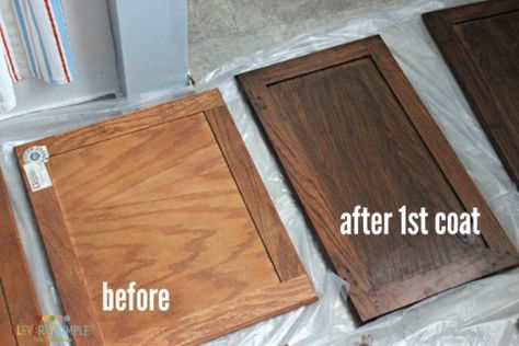 Gel Stain Cabinets, Restaining Wood Furniture, Gel Stain Kitchen Cabinets, Gel Staining Cabinets, Staining Oak Cabinets, Stain Cabinets, Minwax Gel Stain, Boho Couch, Gel Stains