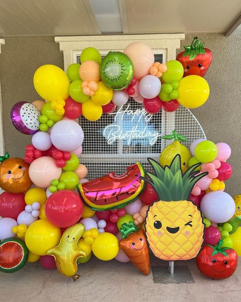 Hey Bear Balloon Garland, Hey Bear Sensory Balloon Garland, Hey Bear Balloon Arch, Hey Bear Backdrop, Dancing Fruit 1st Birthday, Hey Bear Party Ideas, Dancing Fruit Party, Dancing Fruits Birthday Theme, Sweet One Fruit First Birthday