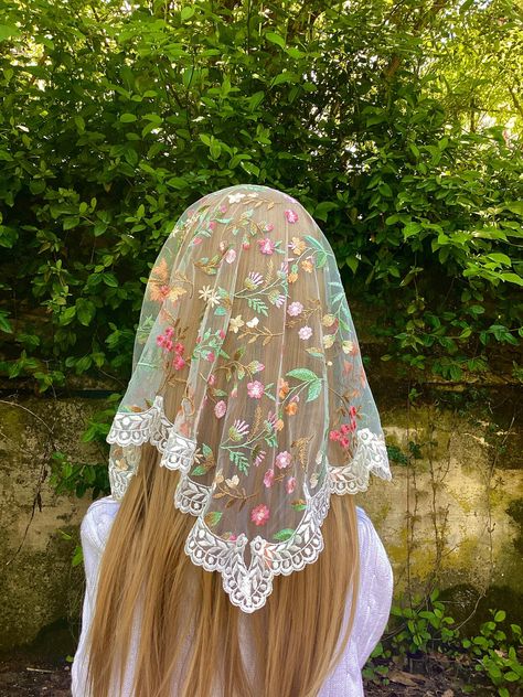 St. Natalia Veil, Pink, Floral, Triangular Catholic Mantilla, Chapel Veil - Etsy Crochet Chapel Veil, Christian Veils Aesthetic, Catholic Veiling, Church Veil Catholic, Catholic Veils, Religion Aesthetic, Christian Veil, Christian Veils, Head Veil