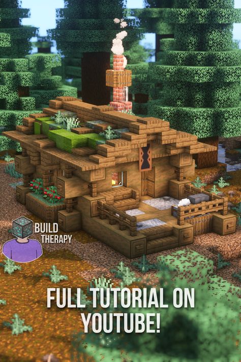 Minecraft Small Log Cabin, Minecraft Building Ideas Rustic, Wood Cabin Minecraft, Minecraft Forest Cabin, Minecraft Log Cabin Ideas, Minecraft Taiga Build, Minecraft Log House, Minecraft Taiga House, Forest House Minecraft