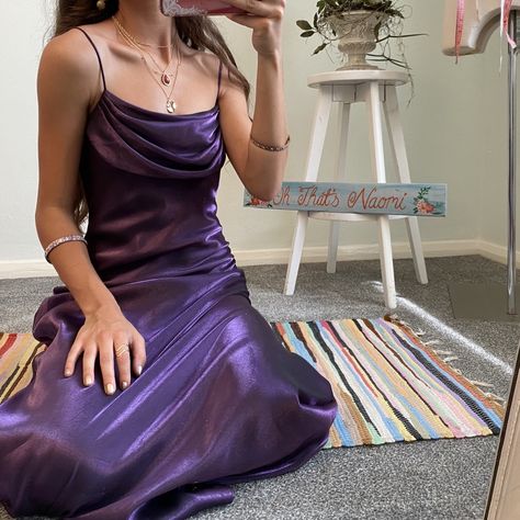 Classy Prom Dresses Purple, Dark Purple Slip Dress, Prom Dress Purple Dark, Purple Dress Aesthetic Vintage, Dark Purple Prom Dress Aesthetic, Dark Purple Formal Dresses, Prom Dresses Pale Skin, Dark Purple Dress Aesthetic, Purple Silk Dress Long