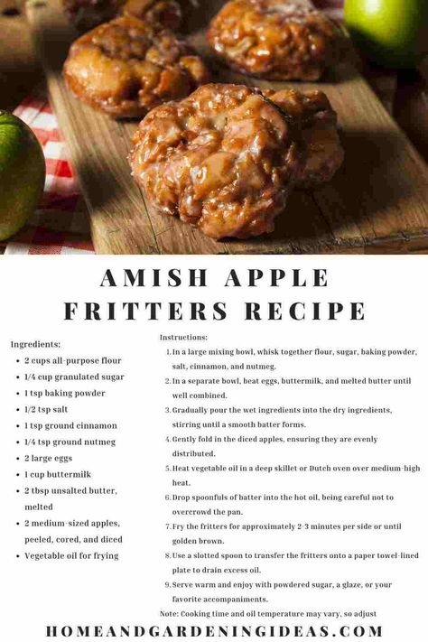 Amish Apple Fritters - Home and Gardening Ideas Home Made Apple Fritters, Amish Apple Fritters Recipe, Easy Amish Recipes, Amish Donuts Recipe, Whipped Cream Ice Cream, Easy Apple Fritters Recipe, Apple Fritters Recipe, Baked Apple Fritters, Memorial Beads