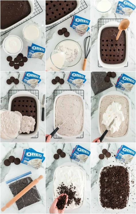 Oreo Pudding Cake, Poke Cake Recipes Chocolate, Chocolate Cake Oreo, Oreo Poke Cake Recipe, Oreo Poke Cake, Snickers Dessert, Oreo Cake Recipe, Poke Cake Recipe, Oreo Dessert Recipes