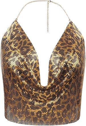 Leopard Print Tank Top, Leopard Outfits, Sequin Halter, Rave Outfit, Leopard Print Top, Neck Chain, Halter Crop Top, Rave Outfits, Printed Tank Tops