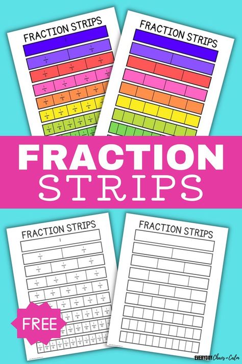 Are your kids learning fractions? Use these free printable fraction strips to help them learn and identify fractions, equivalent fractions, and parts of a whole. Fraction strips are handy math manipulatives that allow kids to visually see fractions. The can be used as a reference tool for 1st grade, 2nd grade, 3rd grade, 4th grade, and 5th grade- or any age who needs help remembering fractions! Free Fractions Printables, 4th Grade Fractions Activities, Comparing Fractions 3rd Grade, Fraction Equivalent, Equivalent Fractions Anchor Chart, Fractions 3rd Grade, Fractions Craft, Fractions For Kids, Fraction Rules